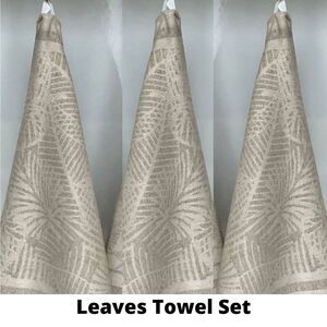 Linen Kitchen Towels Set with Loop Leaves Hand Towels for Kitchen (24x15" each)
